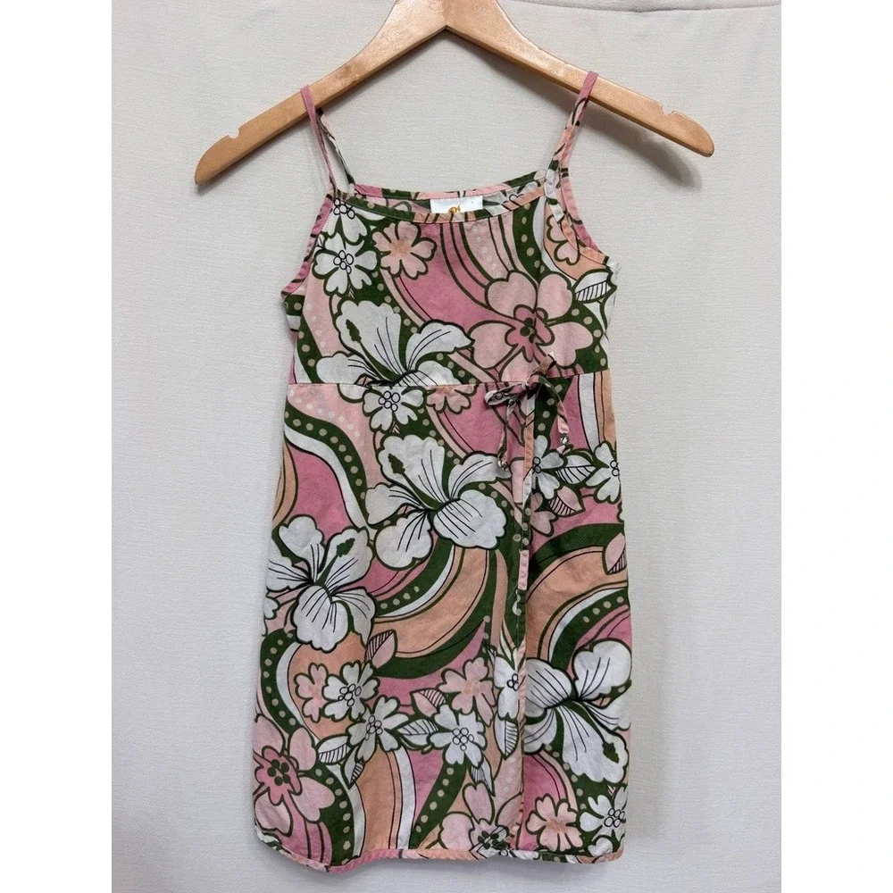 Vintage Hinalea Kids Hawaiian Tropical Floral Cotton Dress Size 8 Made in Hawaii